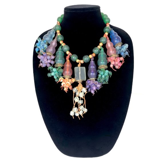 Chunky Multicolor Artisan Sea-Glass Necklace - Picture 3 of 10